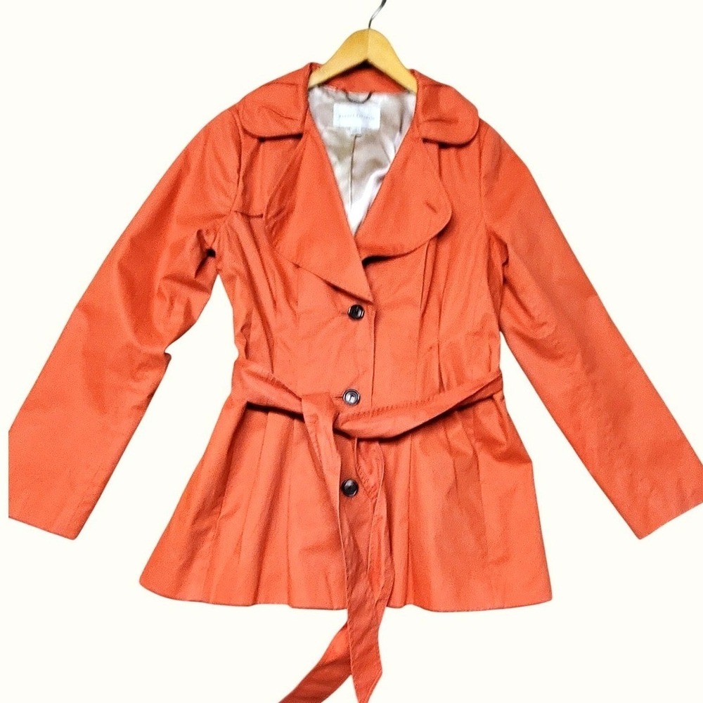 Banana Republic Womens Orange Cotton Belted Trench Coat Jacket Size M
